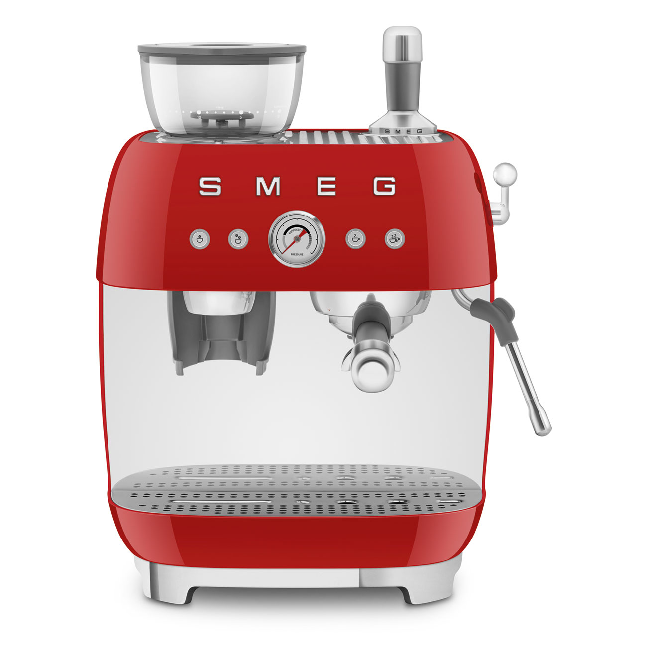 Manual Espresso Coffee Machine with Built-in Grinder Red