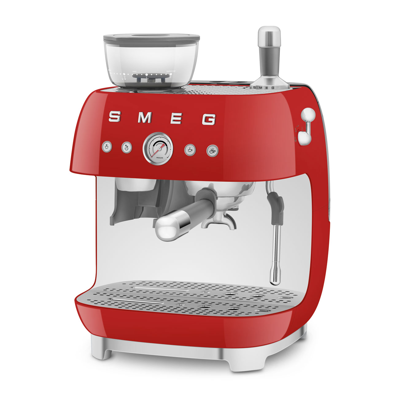 Manual Espresso Coffee Machine with Built-in Grinder Red