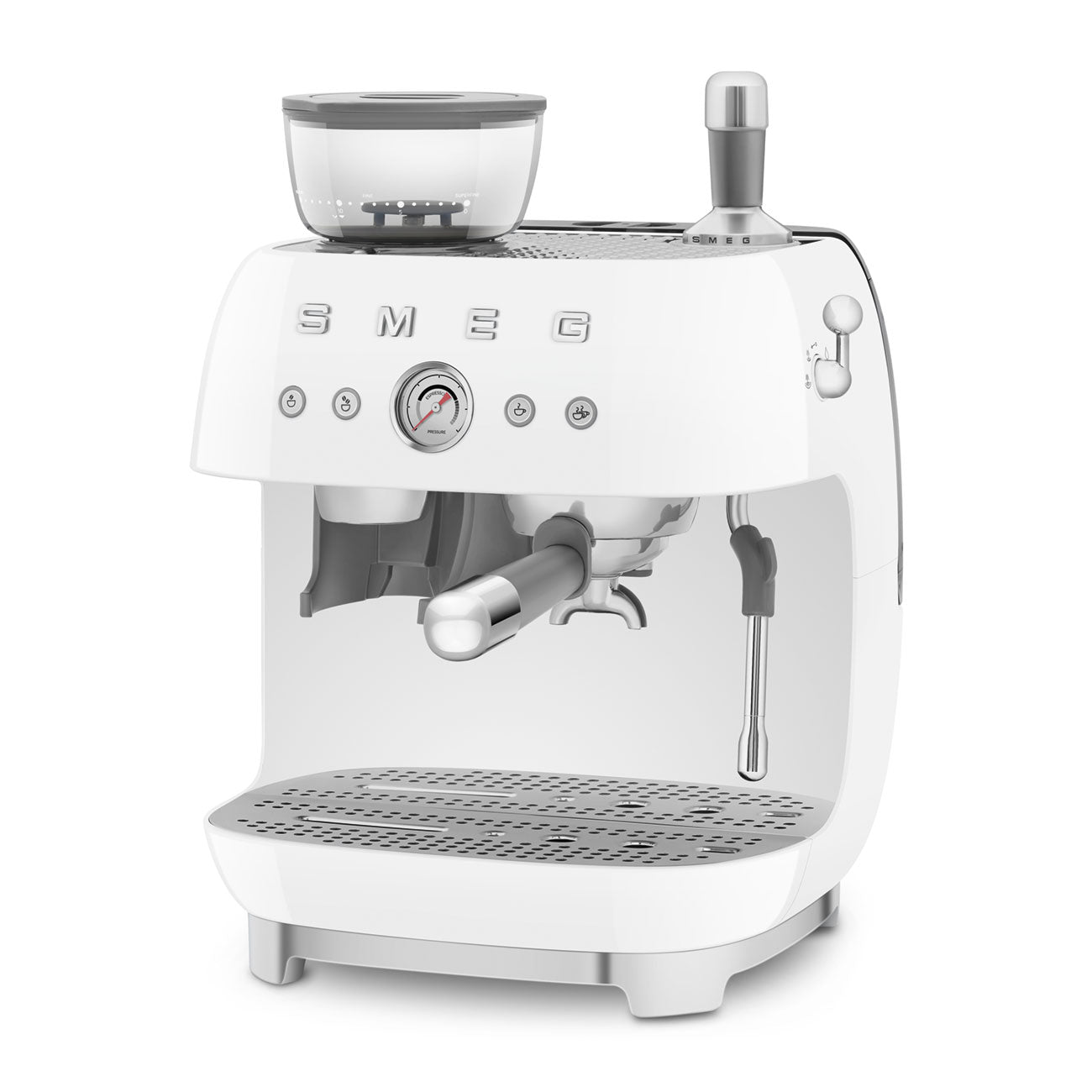 Manual Espresso Coffee Machine with Built-in Grinder White Matt